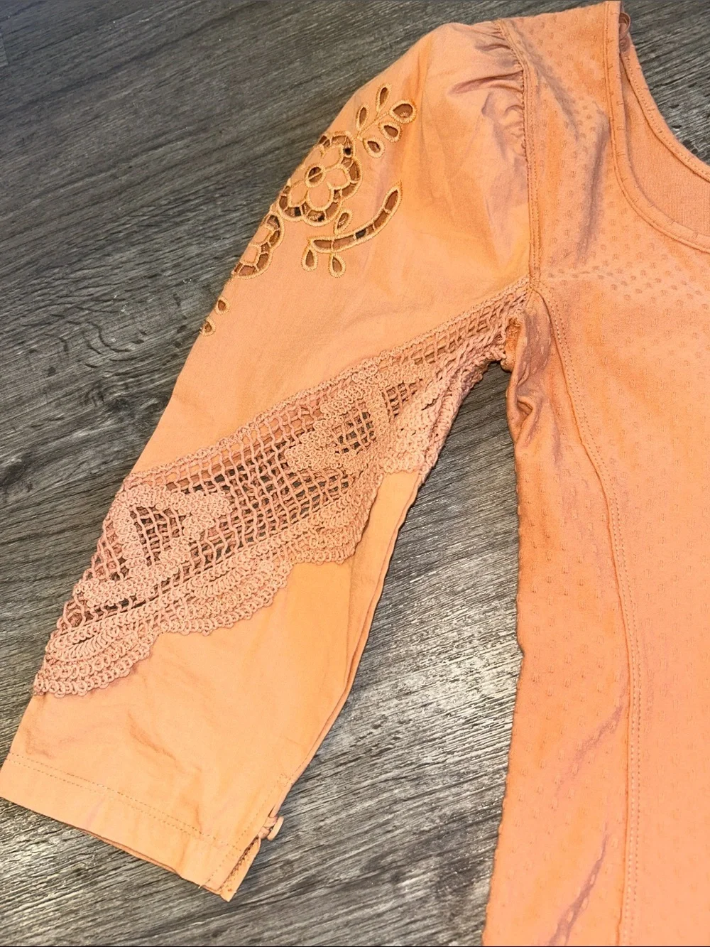 Free People Boho Crochet Lace Embroidered Sleeve Blouse Medium